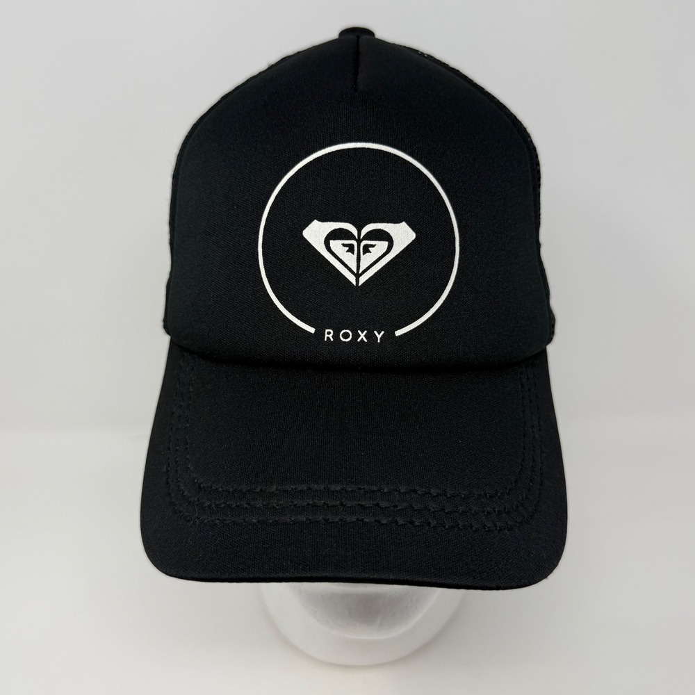 Roxy Black Mesh Trucker Hat Snapback Logo Surf Beach Cap Womens One Size